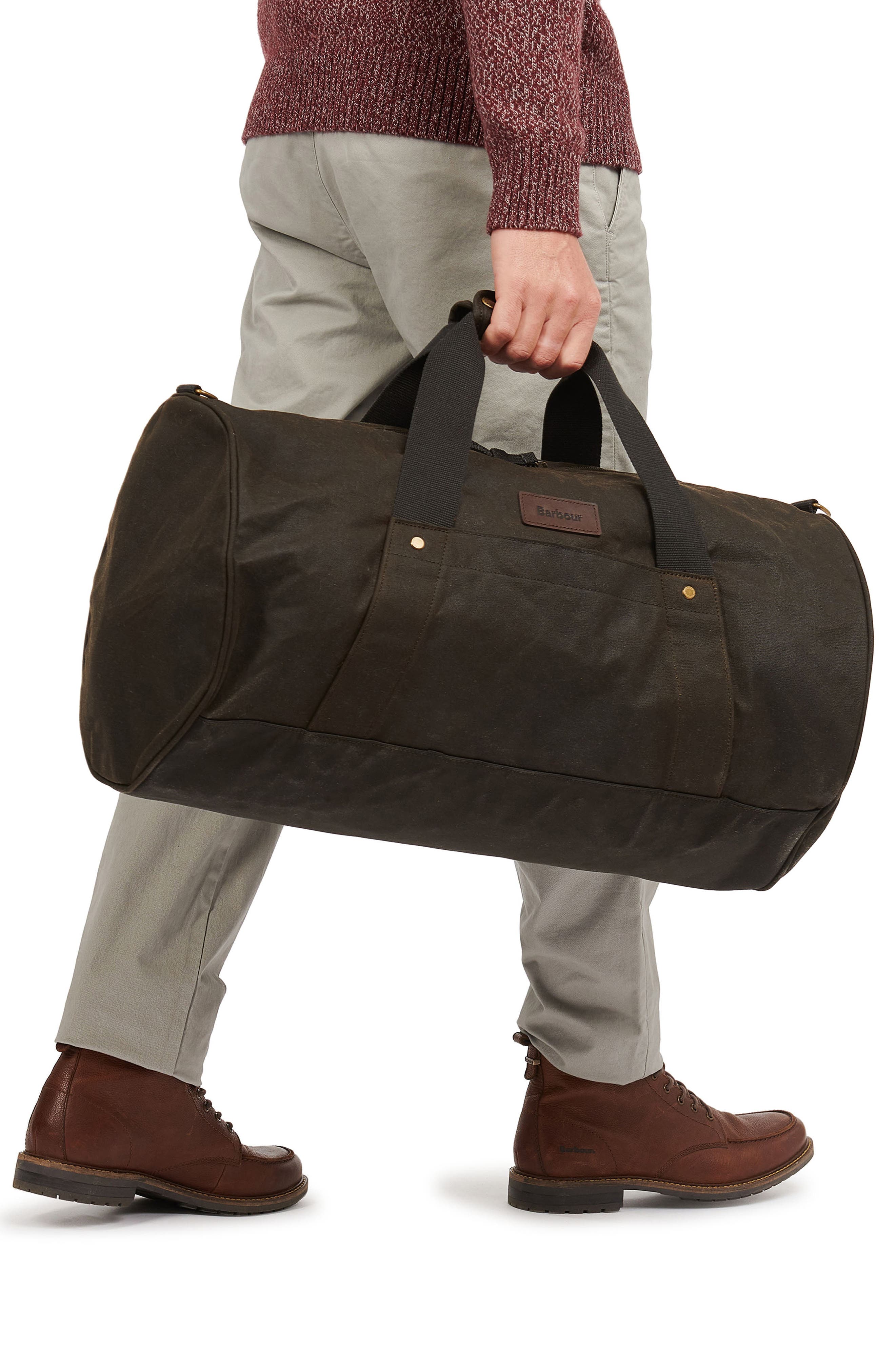 Barbour Explorer Waxed Cotton Canvas Duffle Bag, Alternate, color, 