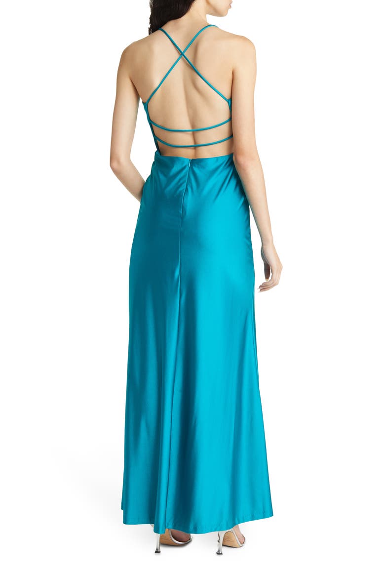Cutout Satin Gown, Alternate, color, JADE
