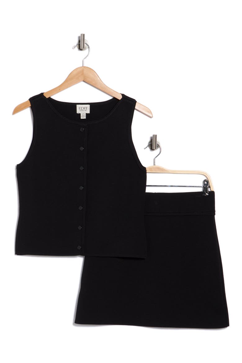 Buttoned Tank & Miniskirt Set, Alternate, color, BLACK