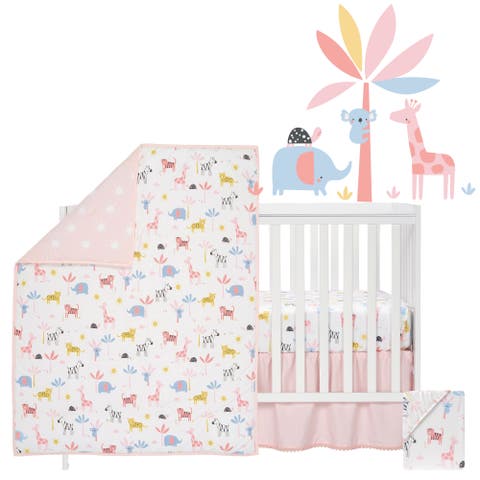 Snuggle Jungle Pastel Safari Cotton Jersey 5-Piece Crib Bedding Set