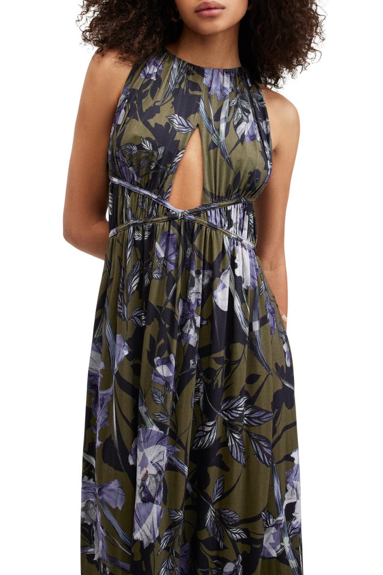 Kaya Batu Floral Print Sleeveless Dress, Alternate, color, DEEP KHAKI GREEN