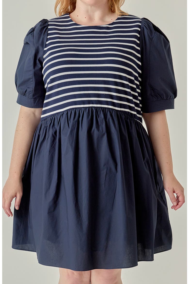 Striped High-Low Knit Combo Dress, Alternate, color, NAVY COMBO