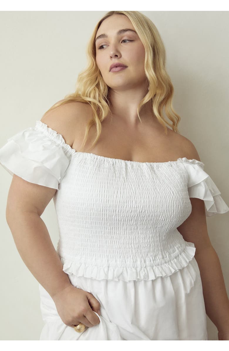 June + Vie Smocked Tiered Maxi Dress, Alternate, color, Bright White