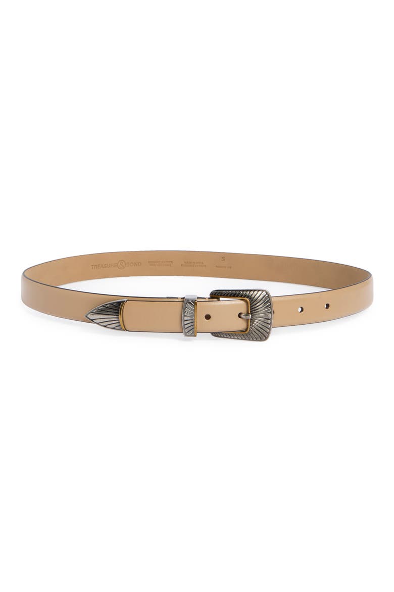Lainey Western Buckle Leather Belt, Main, color, TAN- SILVER