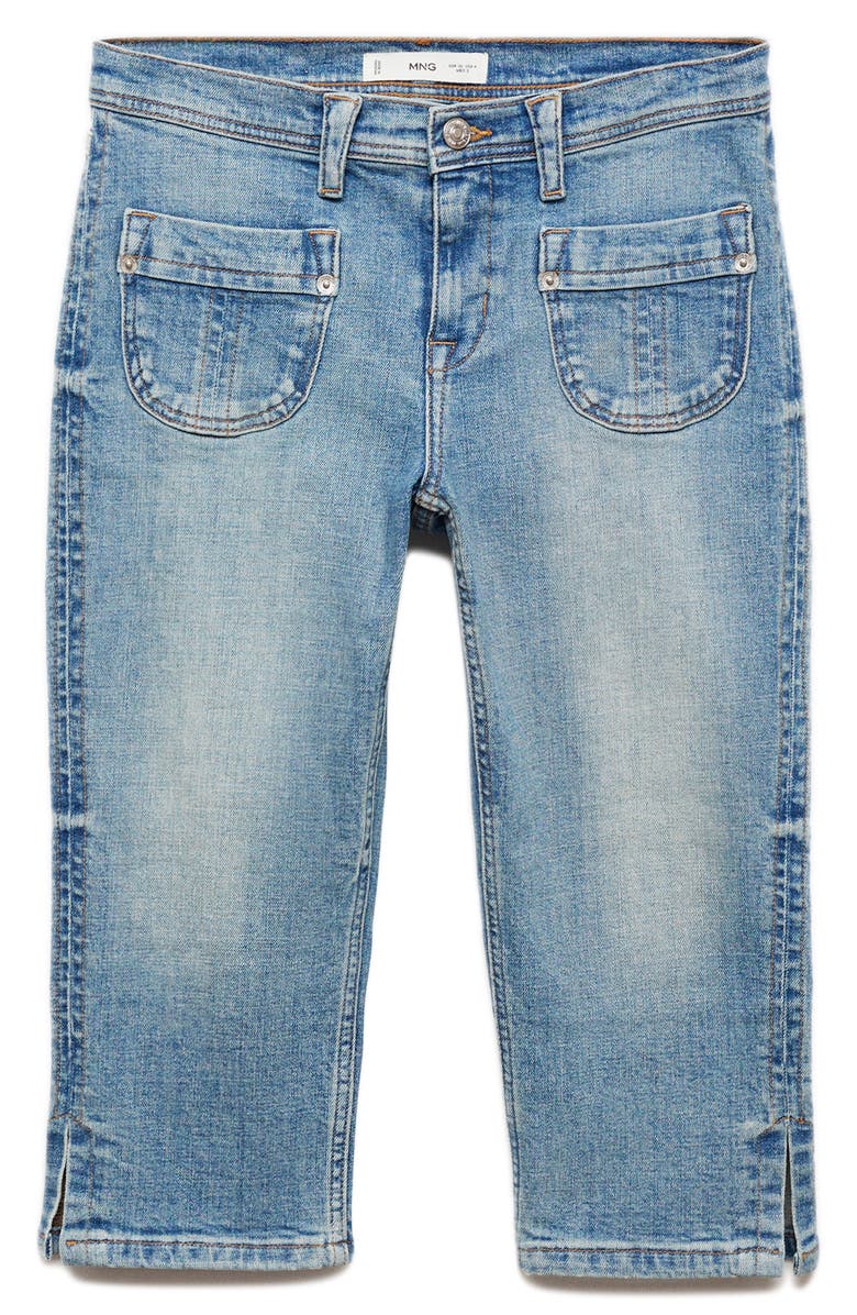 MANGO Patch Pocket Side Slit Capri Jeans, Main, color, 