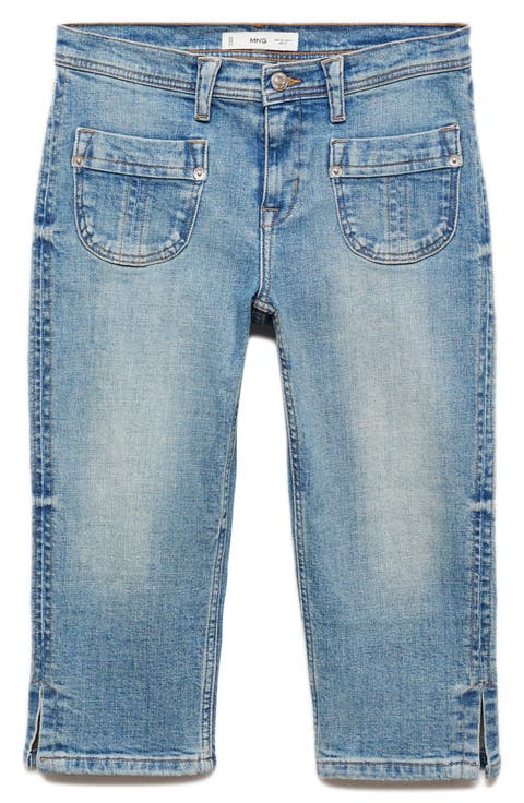 Patch Pocket Side Slit Capri Jeans