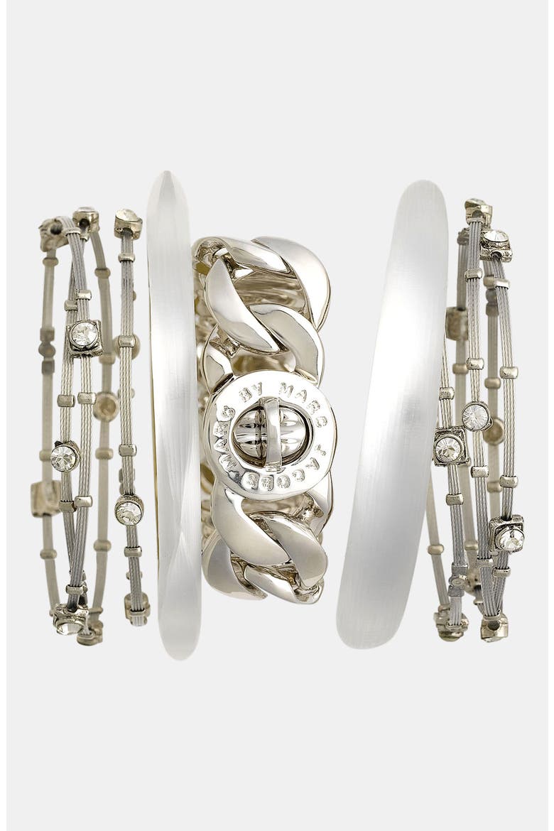 Crystal & Metal Bangles, Alternate, color, SILVER/ CLEAR