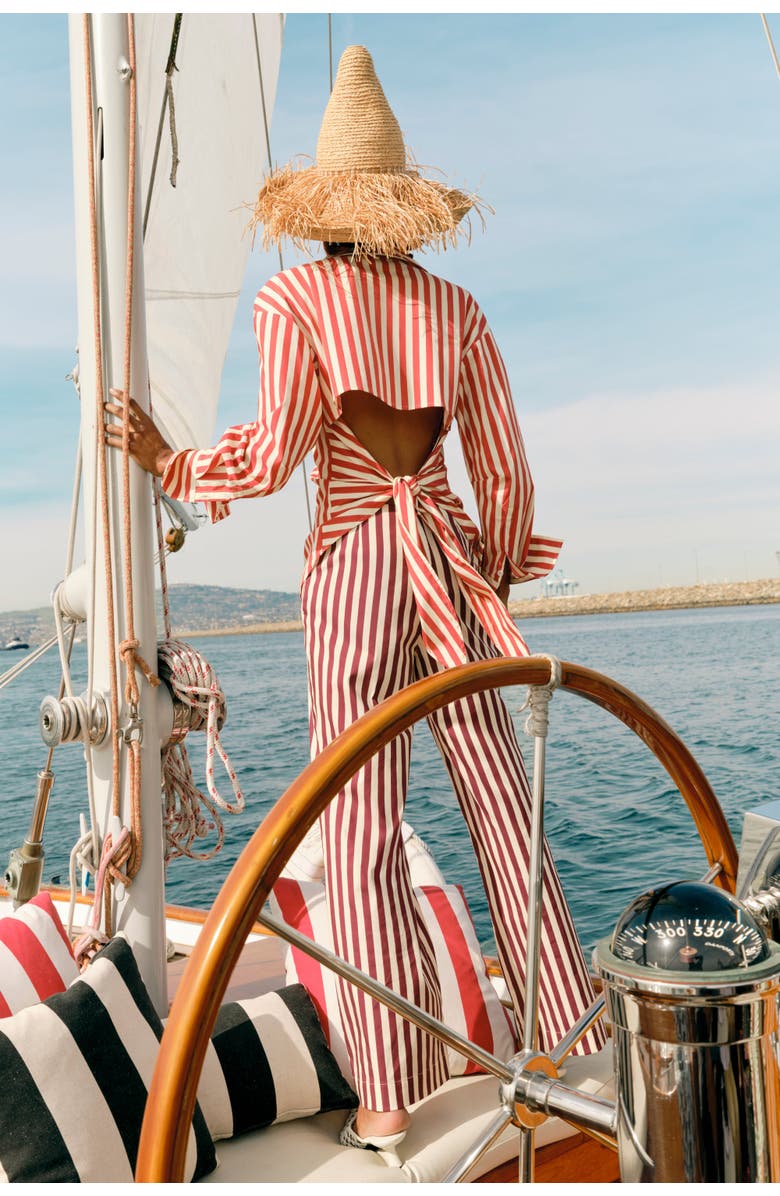 SIMONMILLER Pia Poplin Side Zip Pant, Alternate, color, Bordeaux Stripe