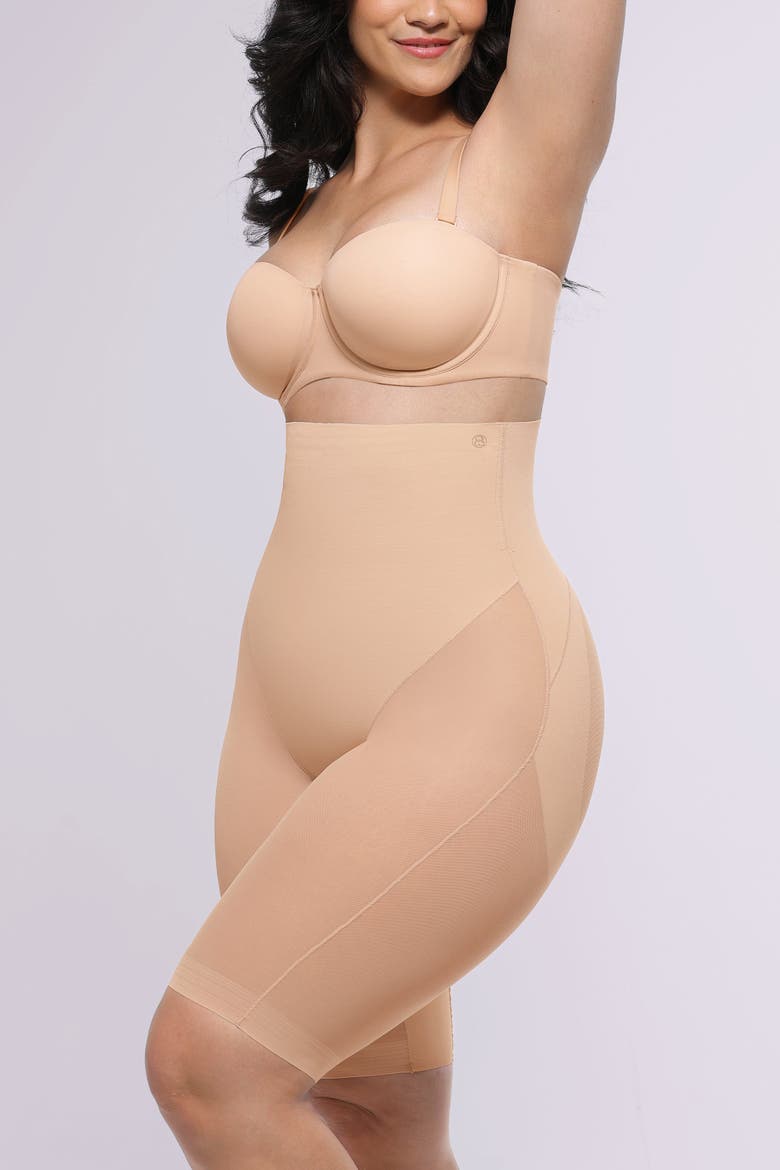 MeshSmooth Butt-Lifting Above-Knee Short, Alternate, color, Beige