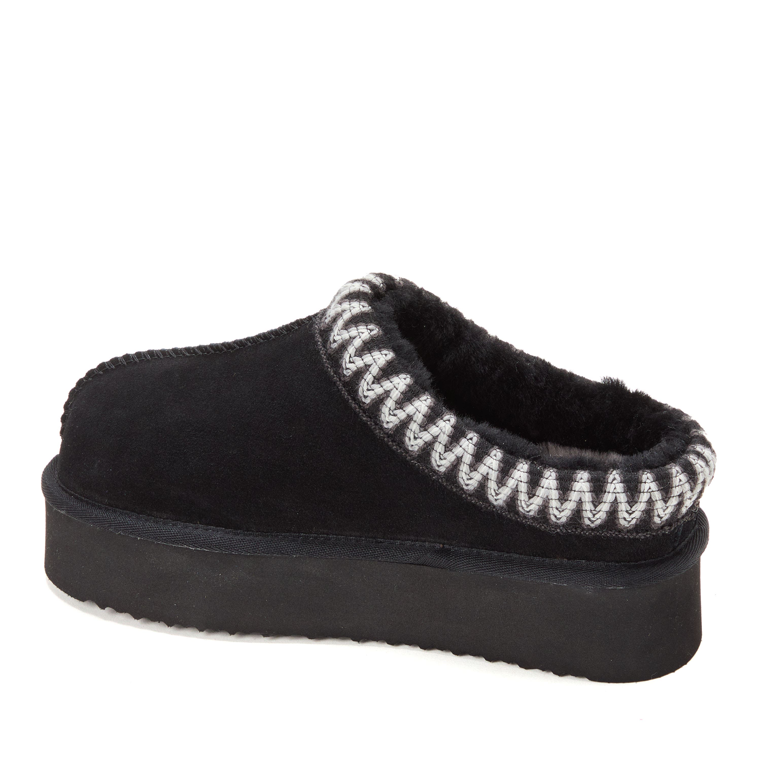 DEARFOAMS Fireside Queenstown Genuine Shearling Clog With Embroidery, Alternate, color, Black