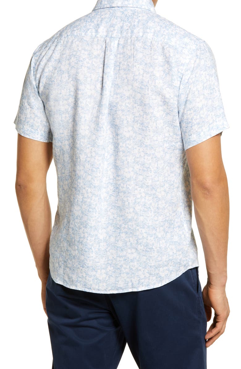 Peter Millar Seaside Floral Aura Short Sleeve Linen Button-Up Shirt, Alternate, color, 