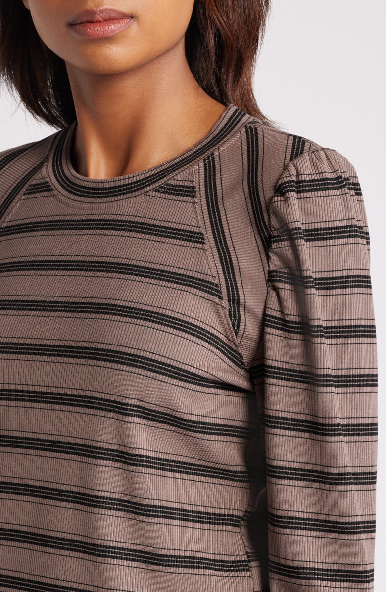 Wit & Wisdom Stripe Puff Shoulder Knit Top, Alternate, color, Oyster Mushroom/ Black