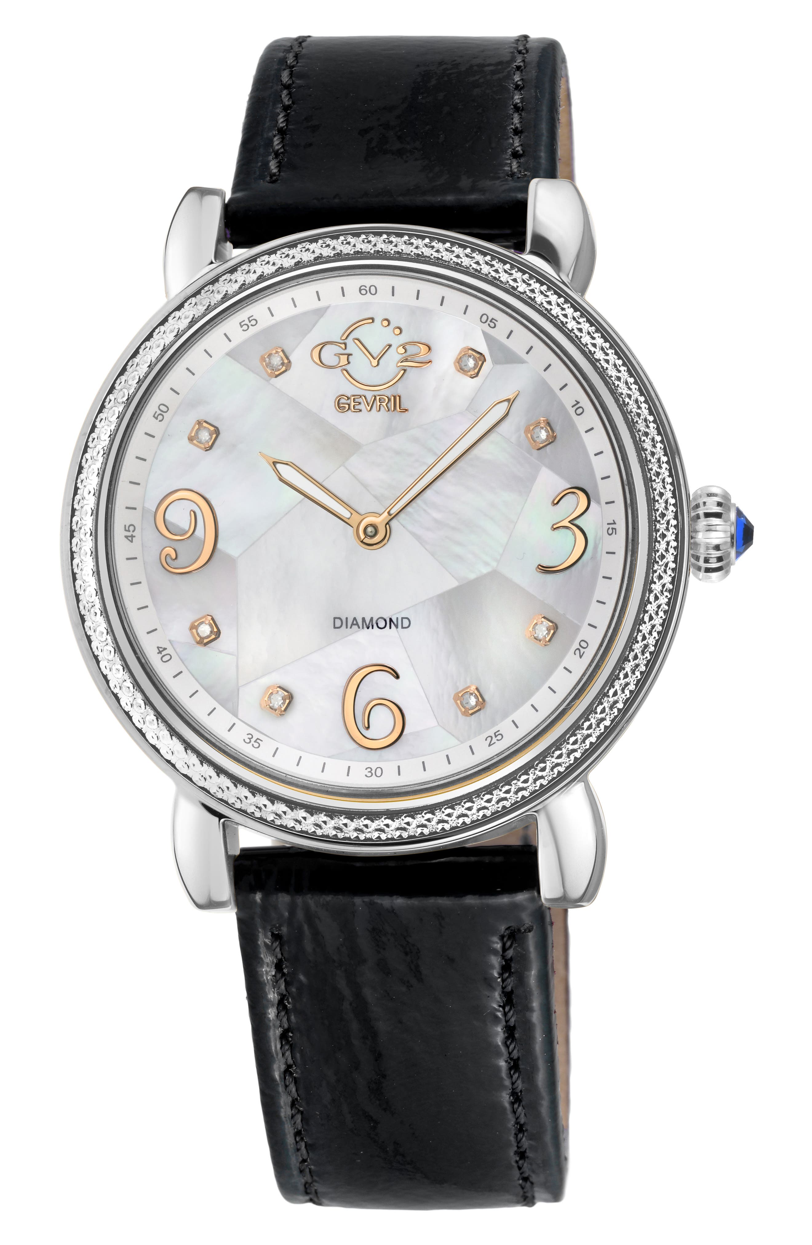 GV2 Ravenna Swiss Quartz Diamond Accent Leather Strap Watch, 37mm