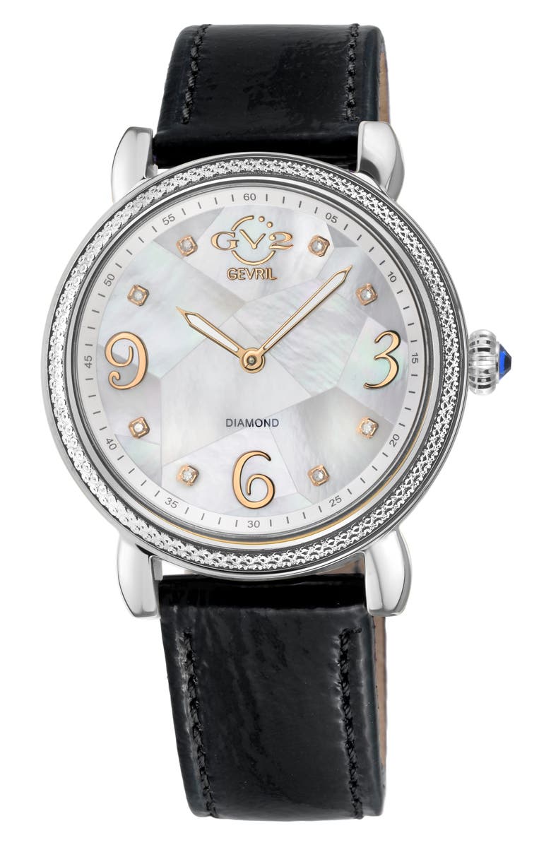 GV2 Ravenna Swiss Quartz Diamond Accent Leather Strap Watch, 37mm, Main, color, Black