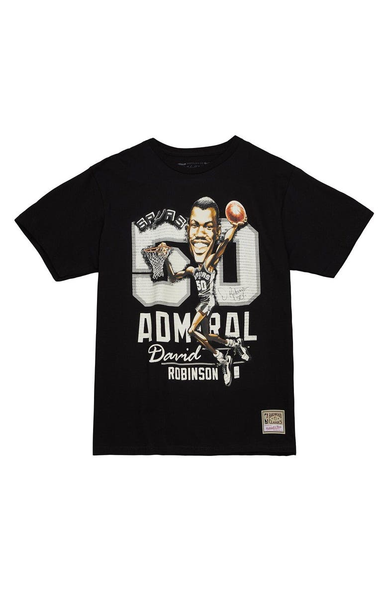 Mitchell & Ness Men's Mitchell & Ness David Robinson Black San Antonio Spurs Hardwood Classics Caricature T-Shirt, Alternate, color,