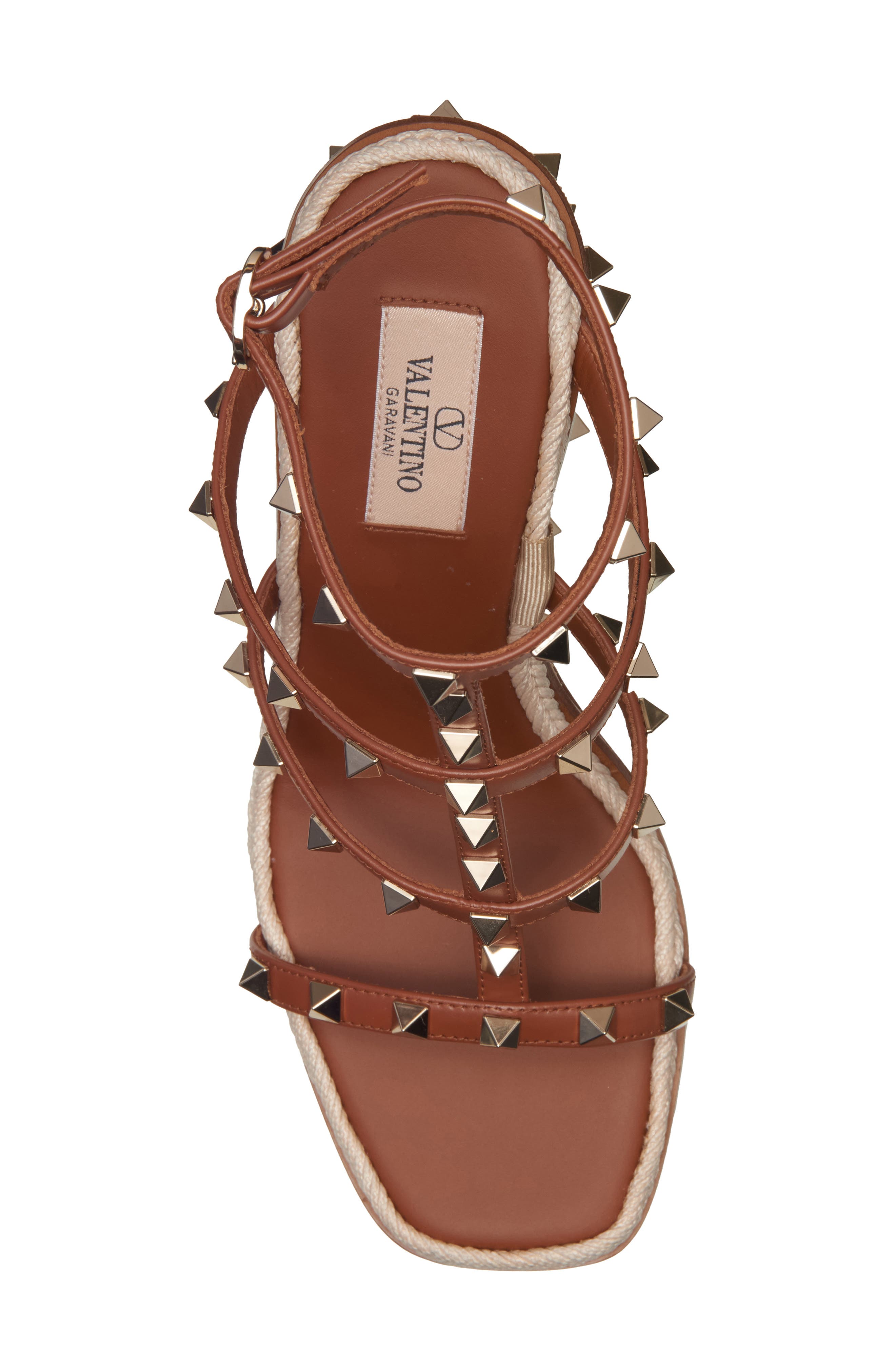 Valentino Garavani Rockstud Espadrille Sandal, Alternate, color, Saddle