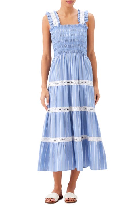 Tiered Stripe Sleeveless Cotton Midi Dress