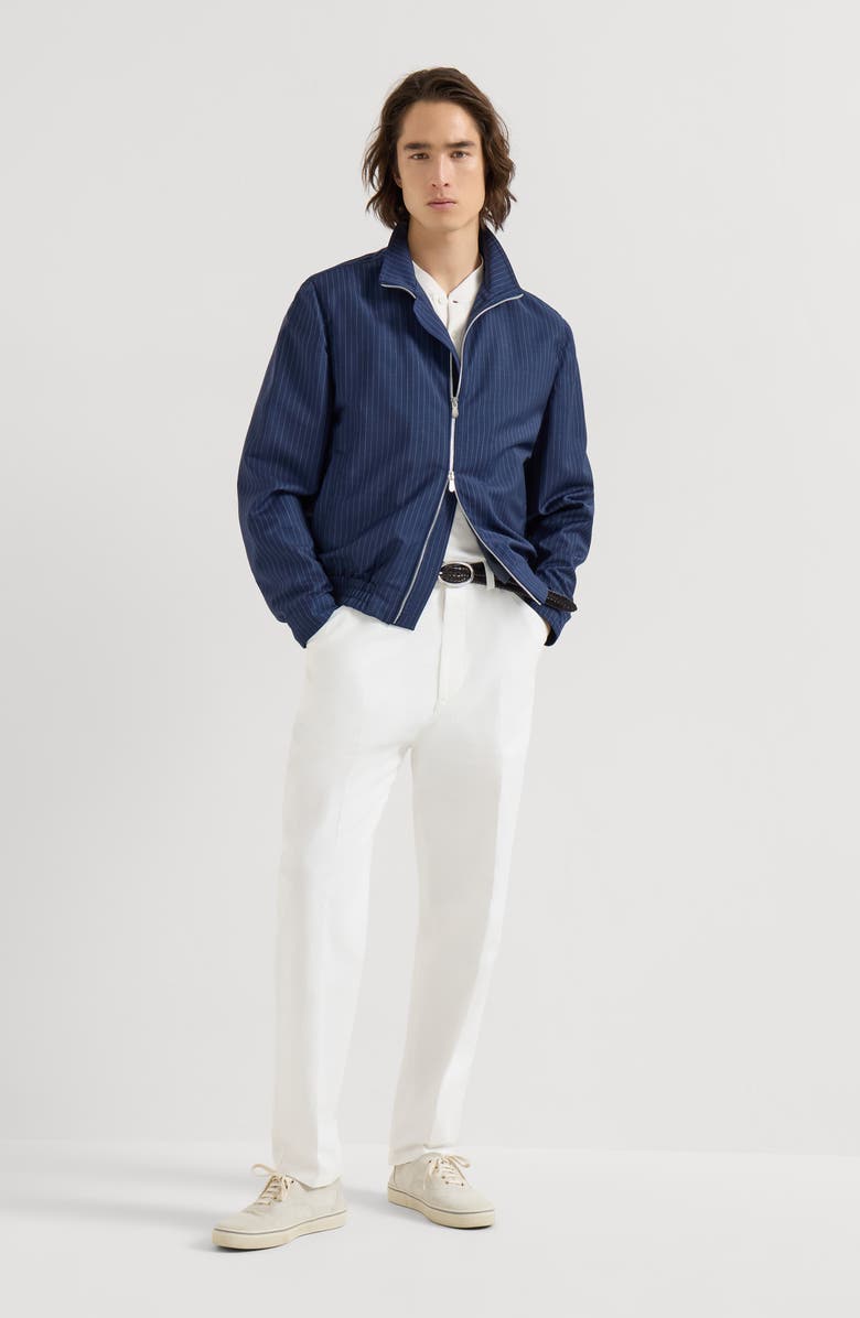 Brunello Cucinelli Pinstripe fresco outerwear jacket, Alternate, color, Blue