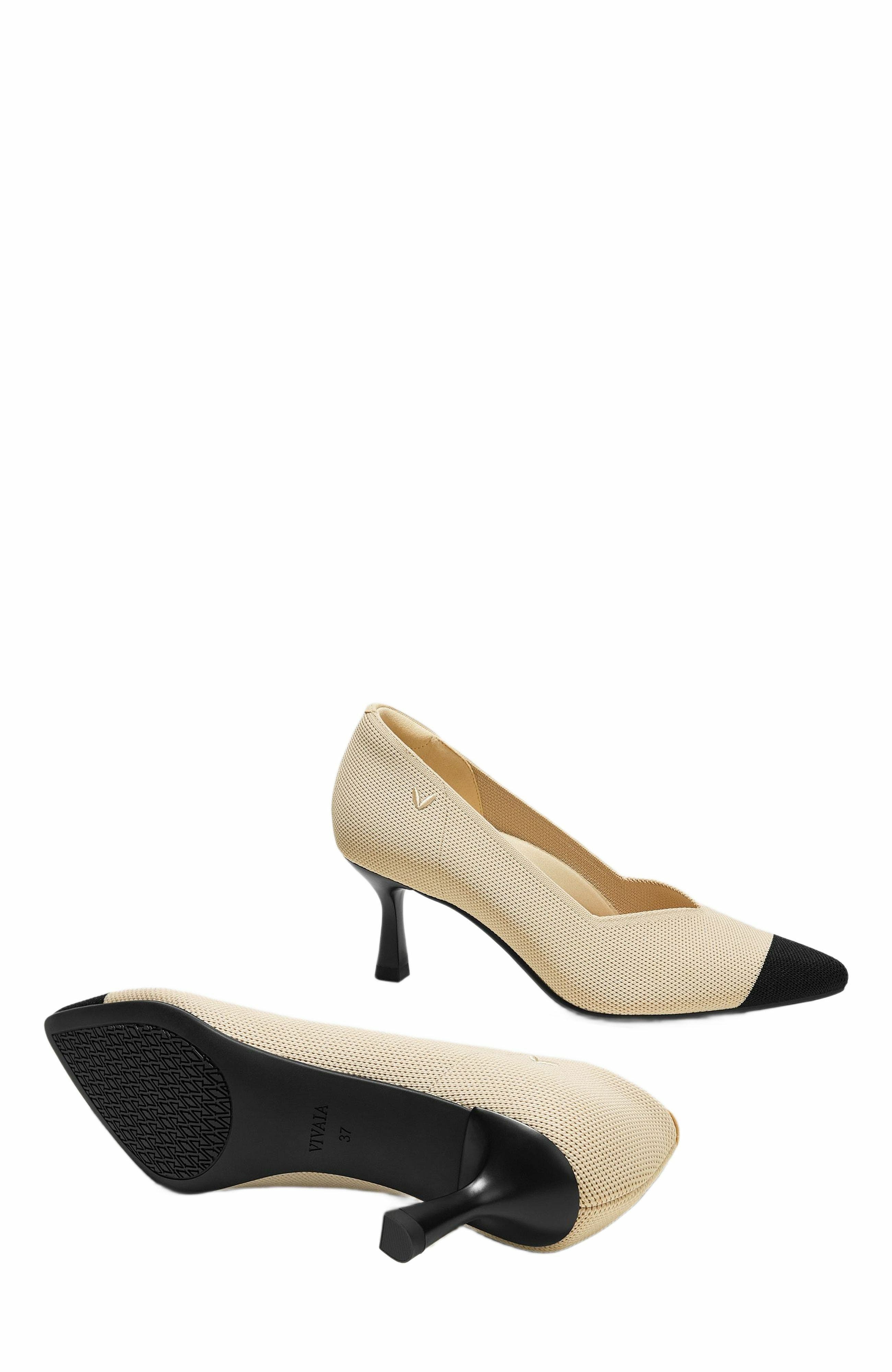 Pointed-Toe Mid Heels, Alternate, color, Cream Ivory/Black