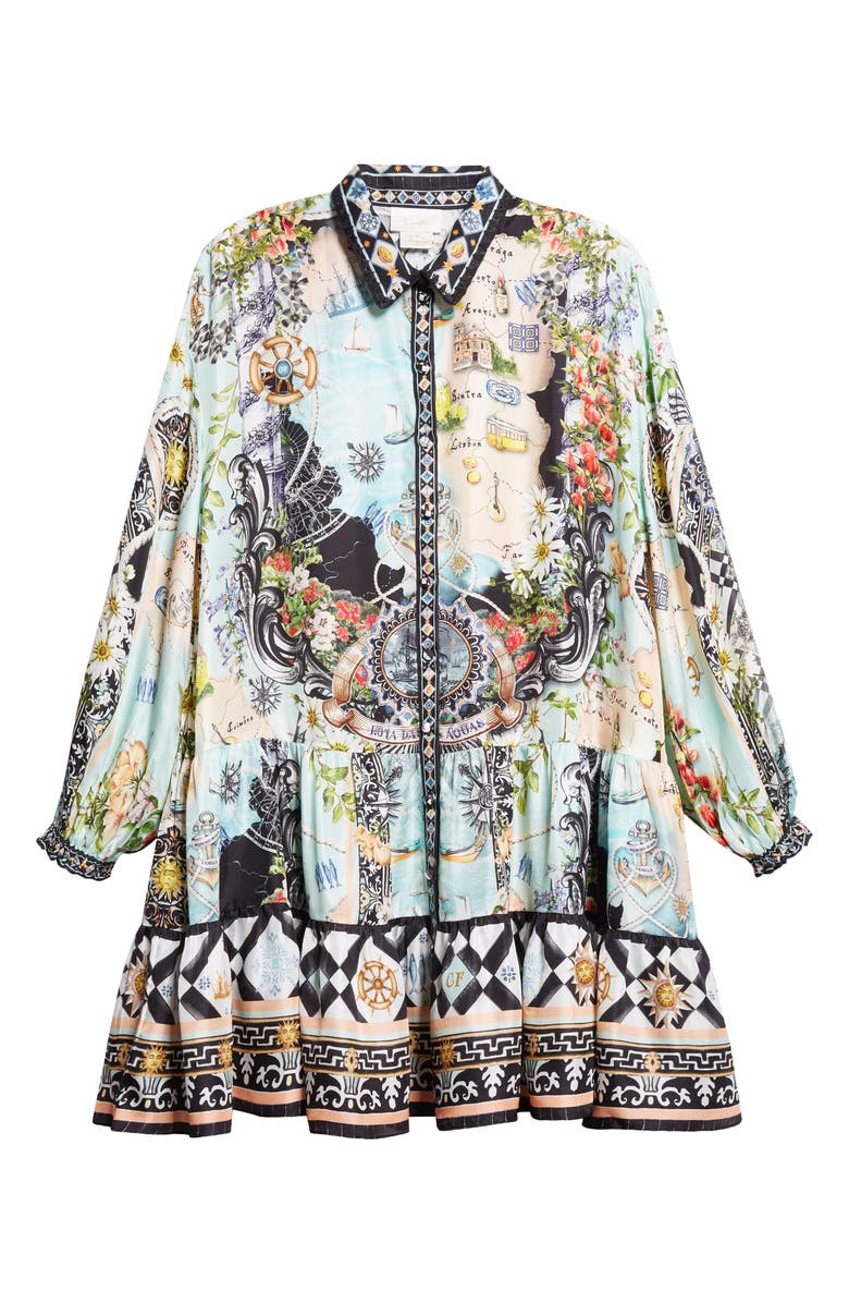 Camilla Folk Afloat Tiered Long Sleeve Silk Shirtdress, Alternate, color, 