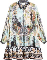 Camilla Folk Afloat Tiered Long Sleeve Silk Shirtdress