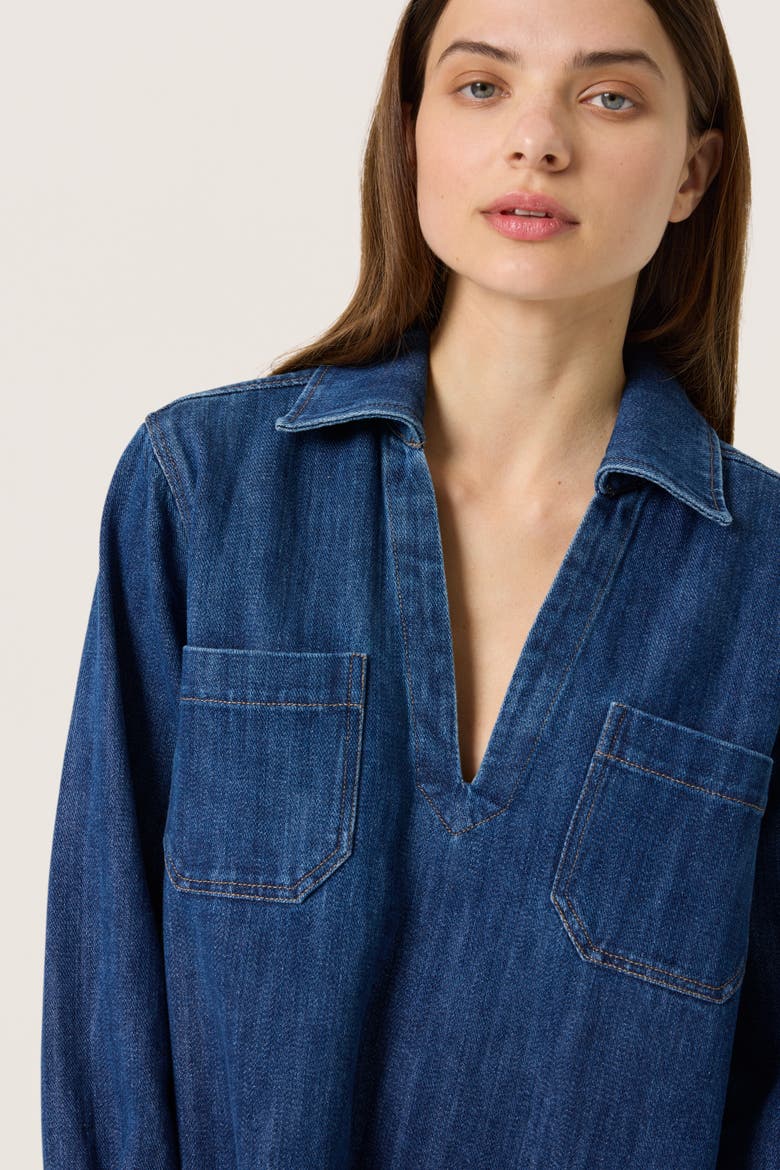 Slzianna Long Sleeve Collar Denim Dress, Alternate, color, Medium Blue Denim
