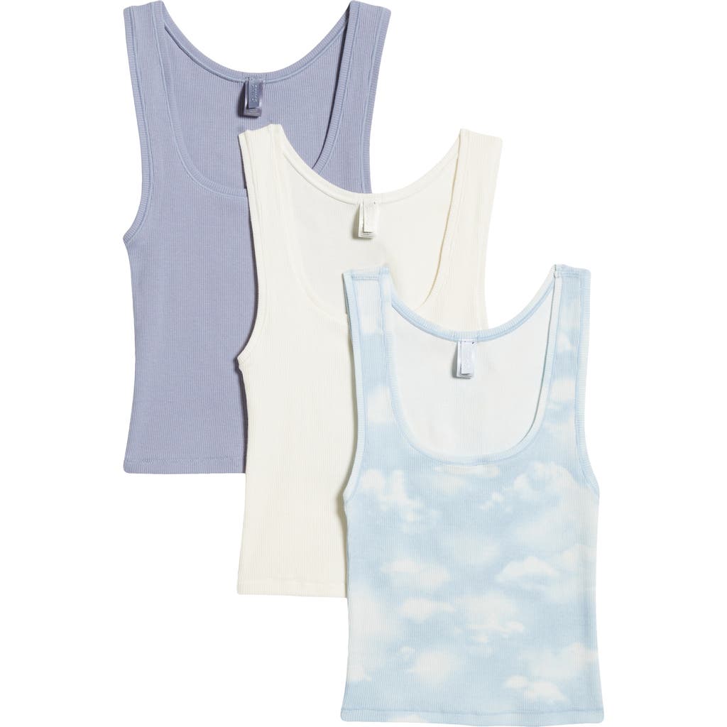 Skims 3-pack Cotton Rib Tank In Blue Quartz Cloud Multi