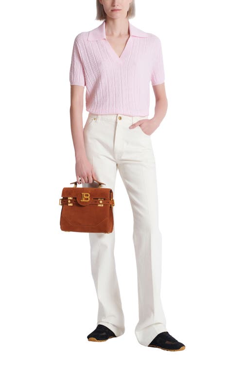 Balmain Monogram Knit Polo In Pink