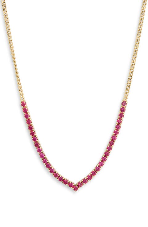 Colorful Crystal V-Front Chain Necklace