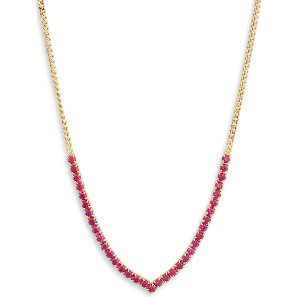 Meshmerise Colorful Crystal V-front Chain Necklace In Yellow/red