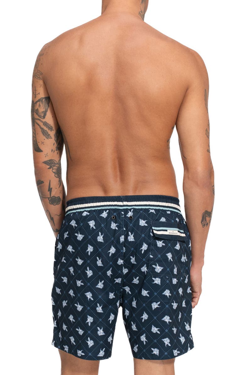 Agua Bendita Joe Cherish Stretch Cotton Blend Swim Trunks, Alternate, color, Navy Multi