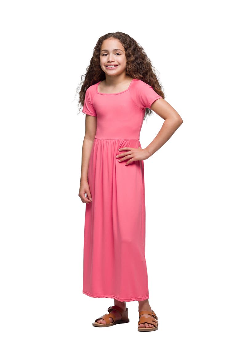 Short Sleeve Pleated Maxi Dress, Alternate, color, Coral