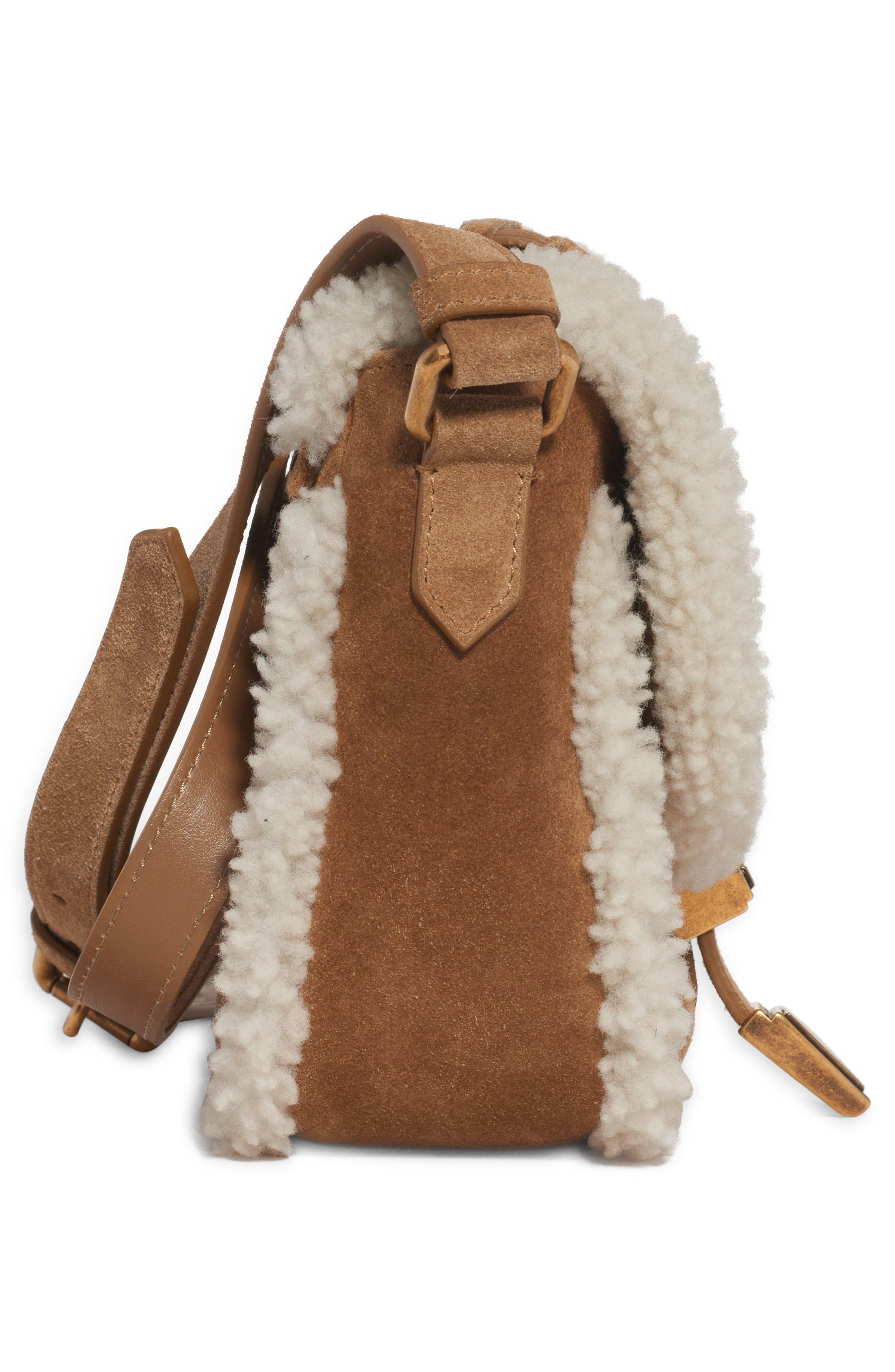 Golden Goose Small Rodeo Genuine Shearling Trim Suede Saddle Bag, Alternate, color, 