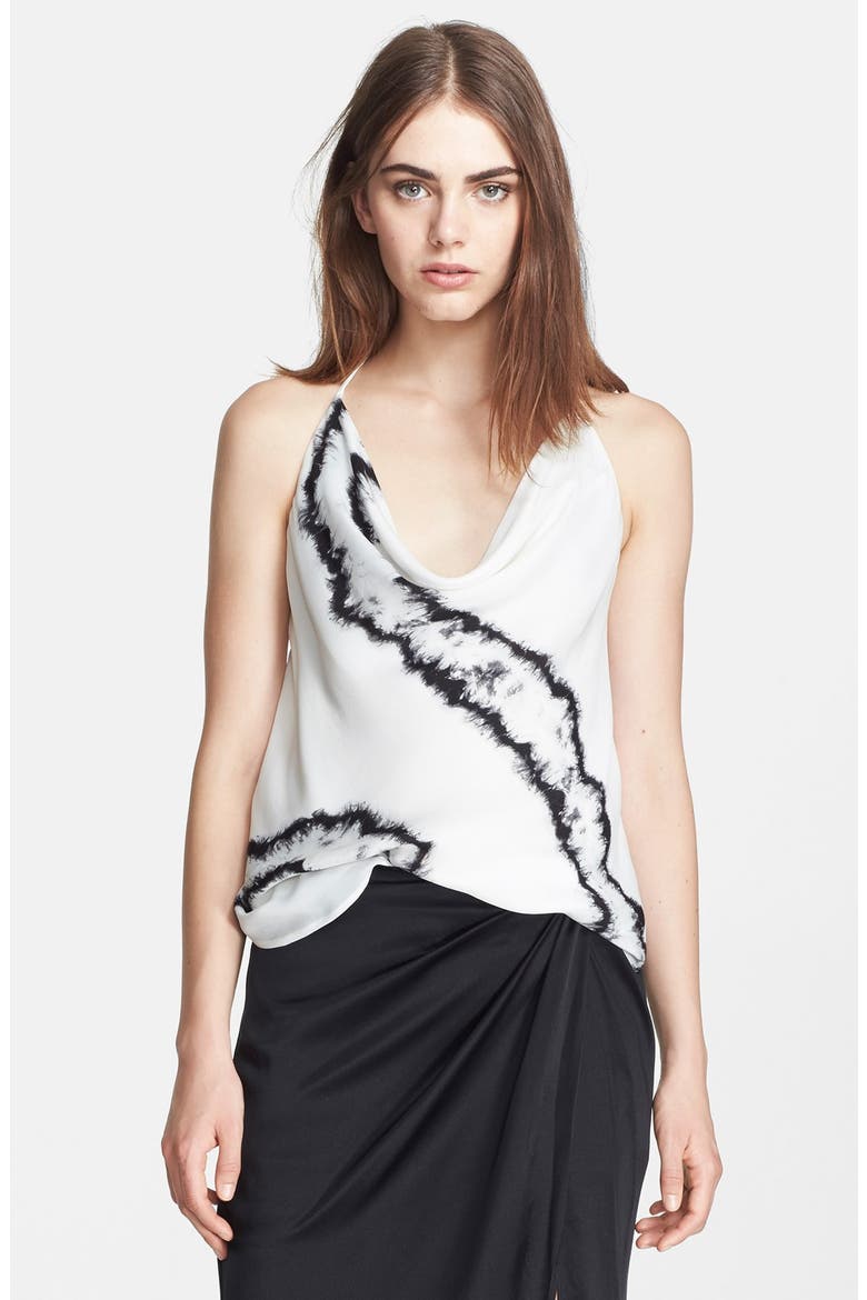 'New Scarface' Print Silk Halter Top, Main, color, SWAN/ BLACK