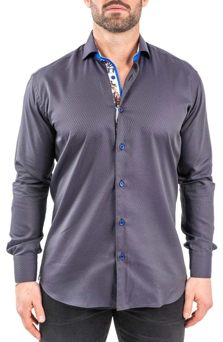 Maceoo Einstein Jacqxavier Purple Contemporary Fit Cotton Blend Button-Up Shirt, Main, color, Purple