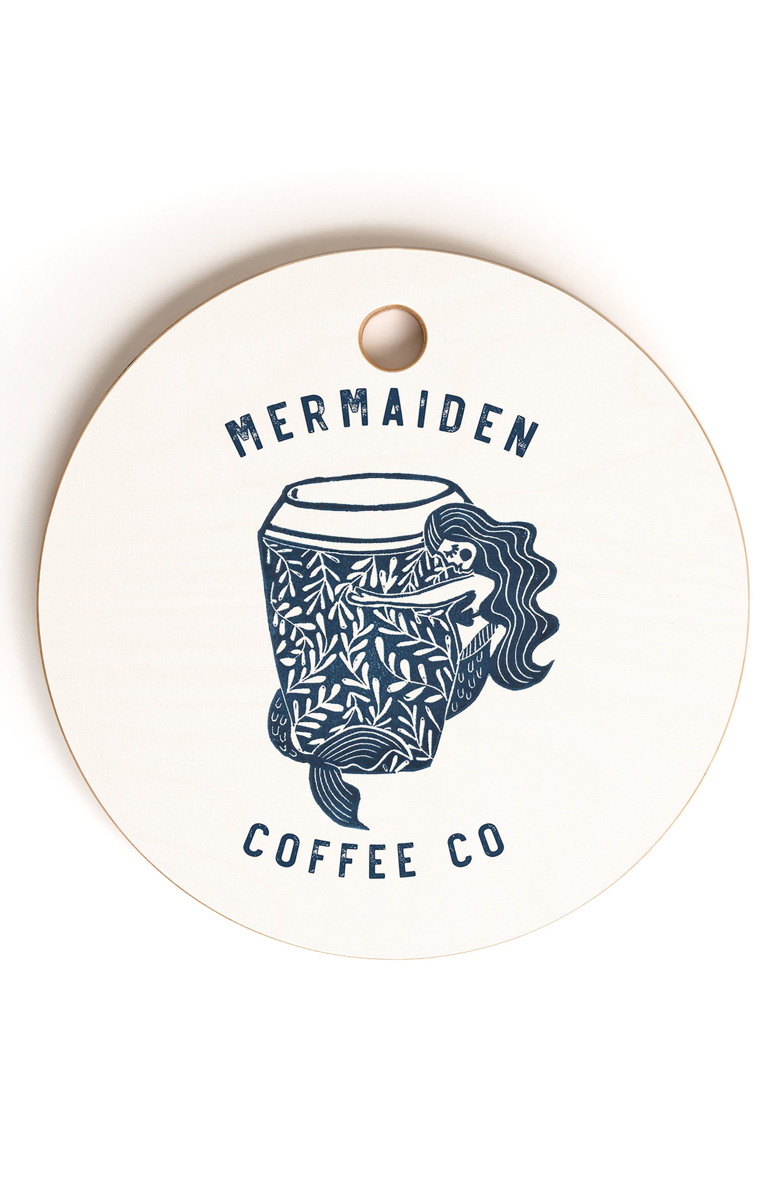 Deny Designs Mermaiden Coffee Cutting Board in White 