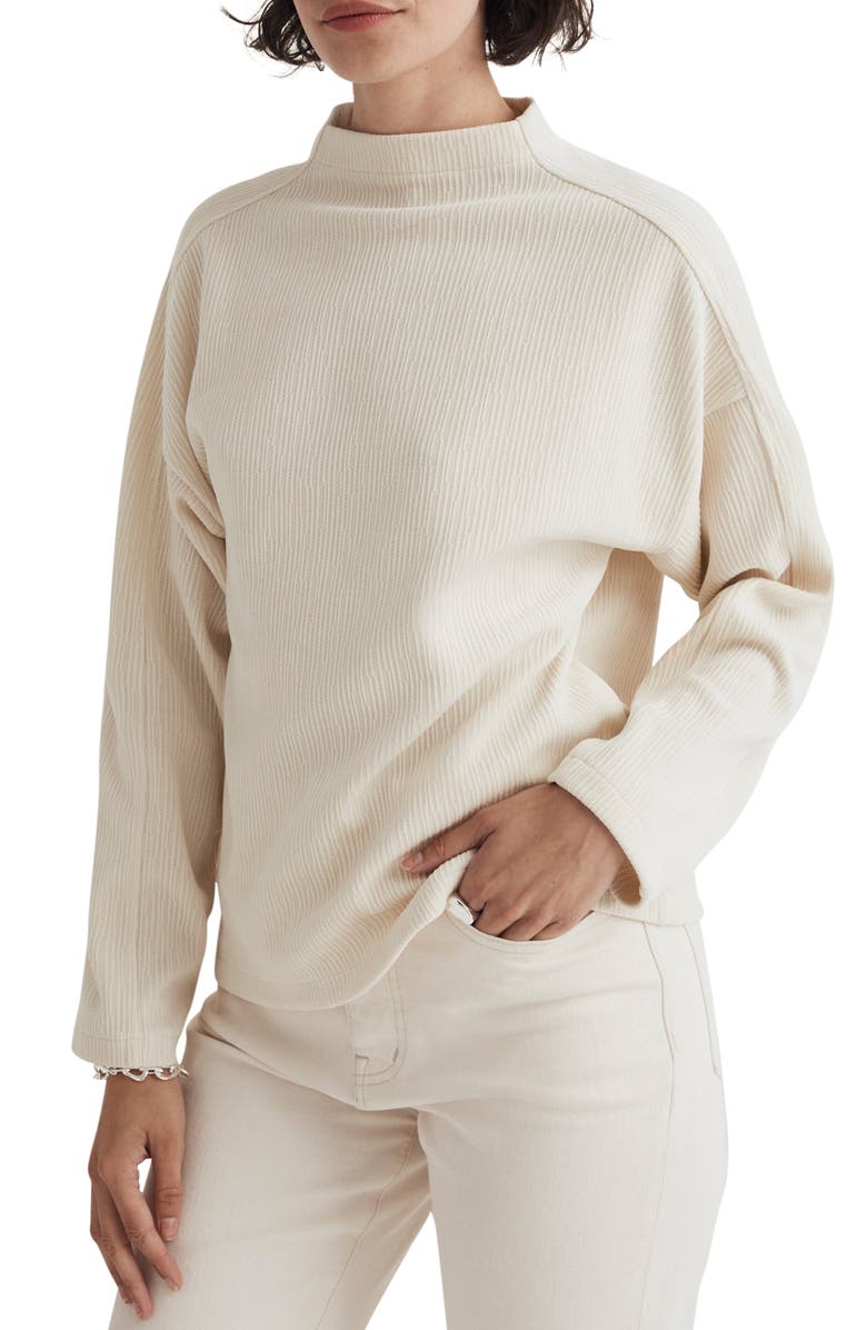 Madewell Jacquard Stripe Funnel Neck Top, Main, color,
