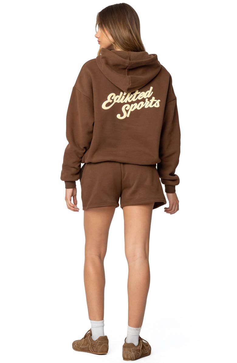 EDIKTED So Sporty Hoodie, Alternate, color, Brown