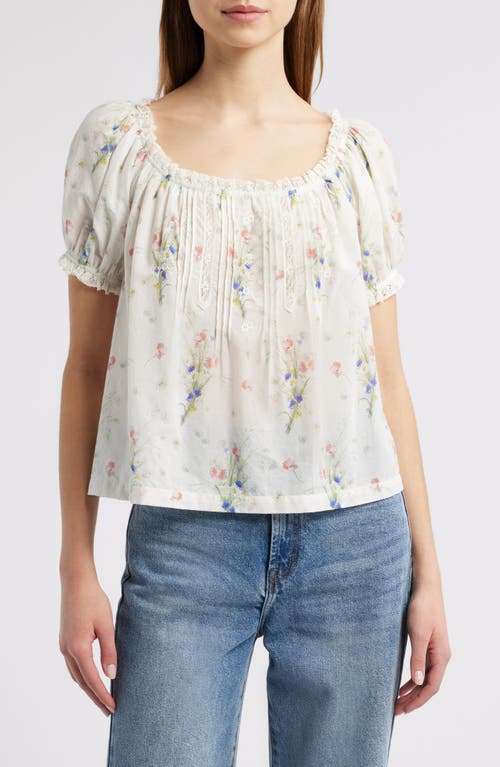 Shop Doen Dôen Frederica Floral Organic Cotton Top In Painted Bouquet