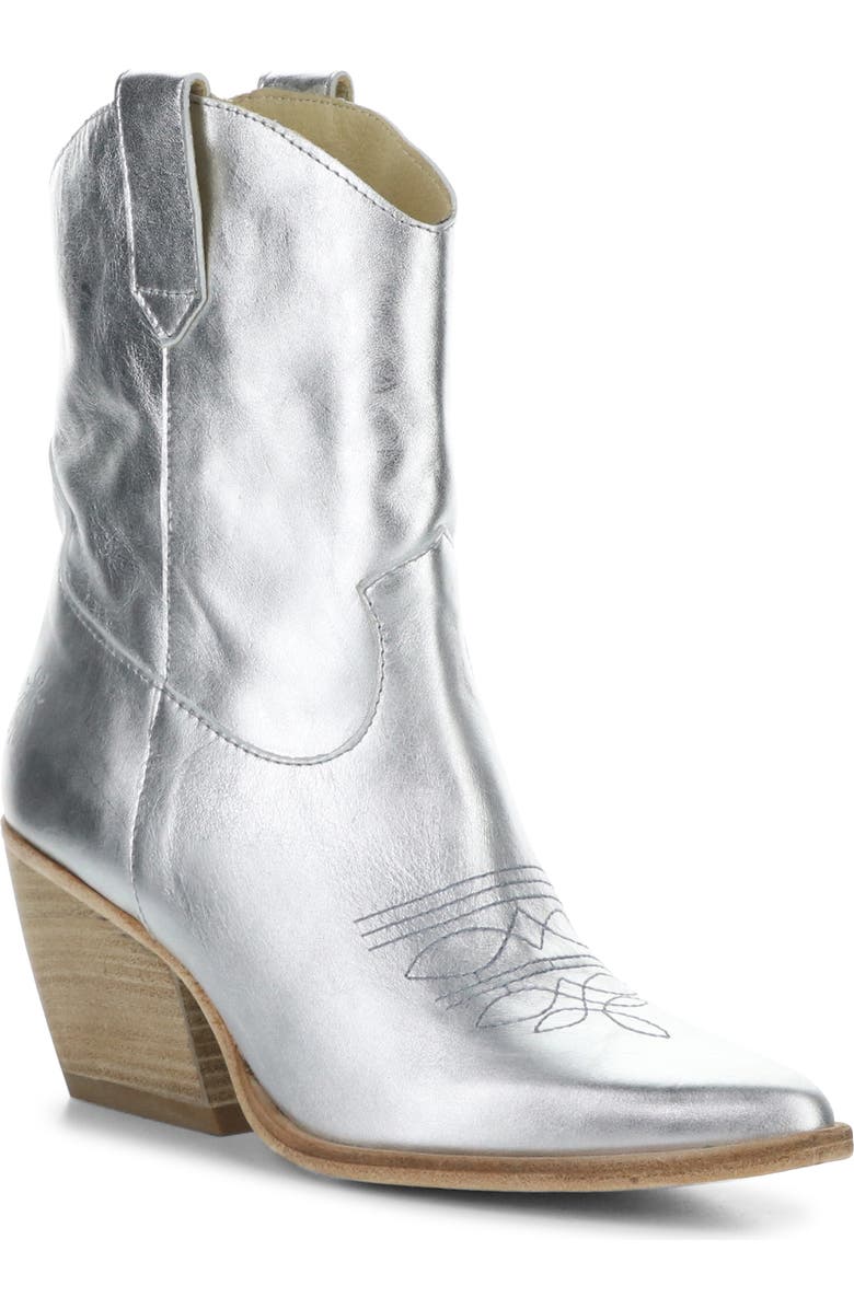 Fly London Wofy Pointed Toe Western Boot, Main, color, 007 Silver Laminato