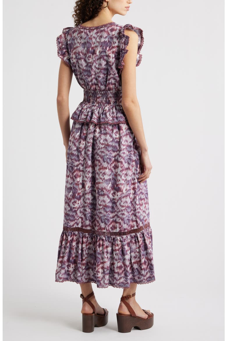 Floral Flutter Sleeve Peplum Dress, Alternate, color, PINK- BLUE DAISY TAPESTRY