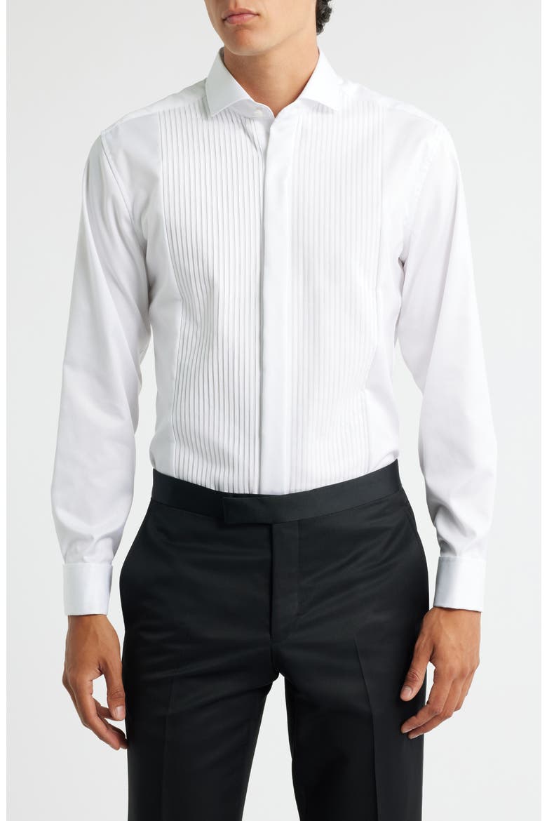 Luxury Pleat Front Non-Iron Dress Shirt, Main, color, WHITE