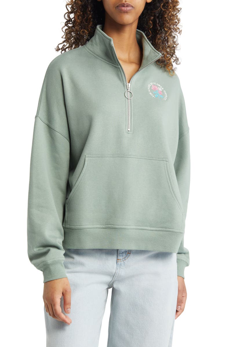 Vinyl Icons Embroidered LA Flowers Quarter Zip Pullover, Main, color,