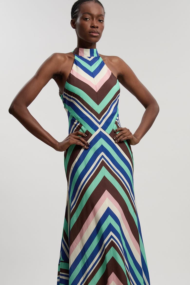 Halter Neck Fit & Flare Maxi Dress, Alternate, color, Stripe