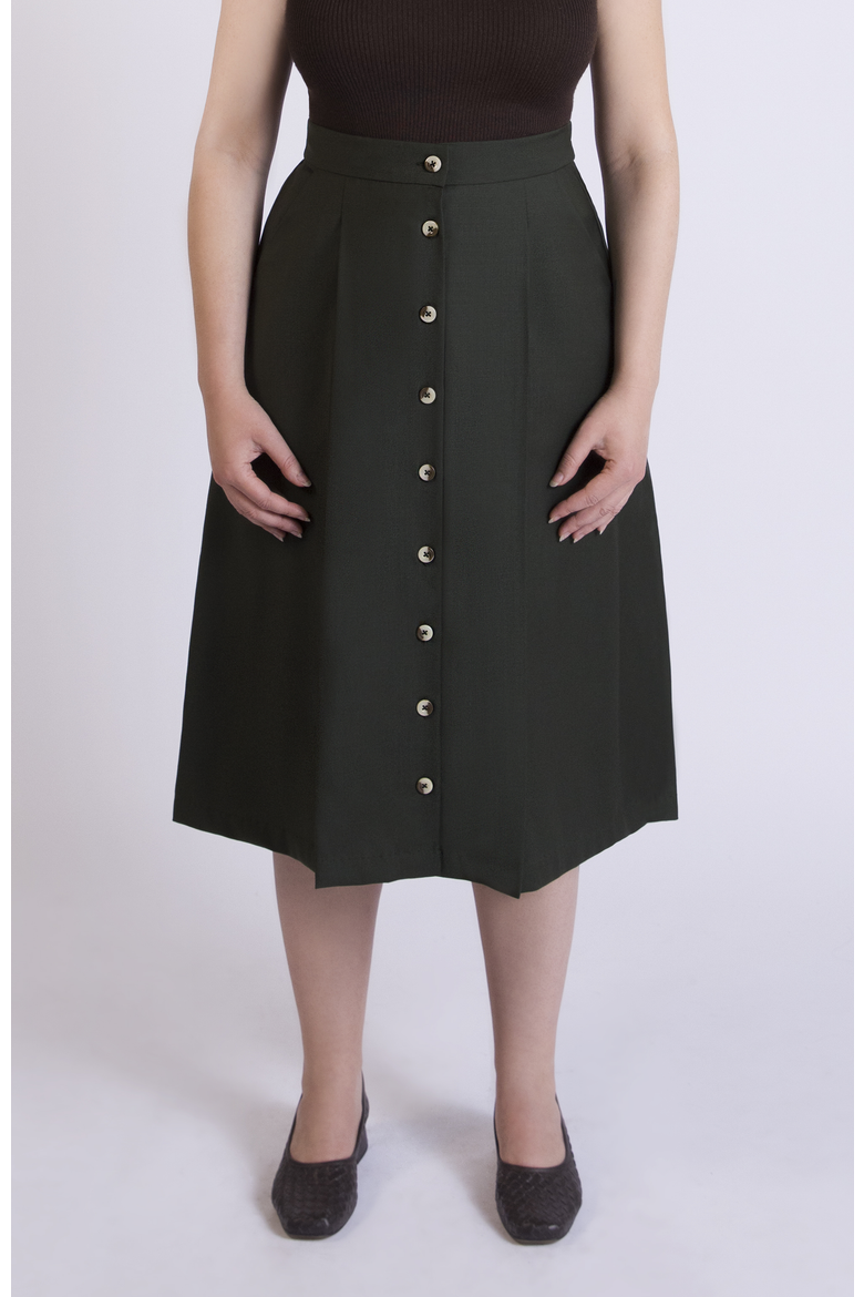 The Wool Midi Skirt, Main, color, Green