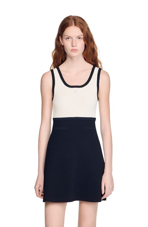 Two-tone Knit Short Dress