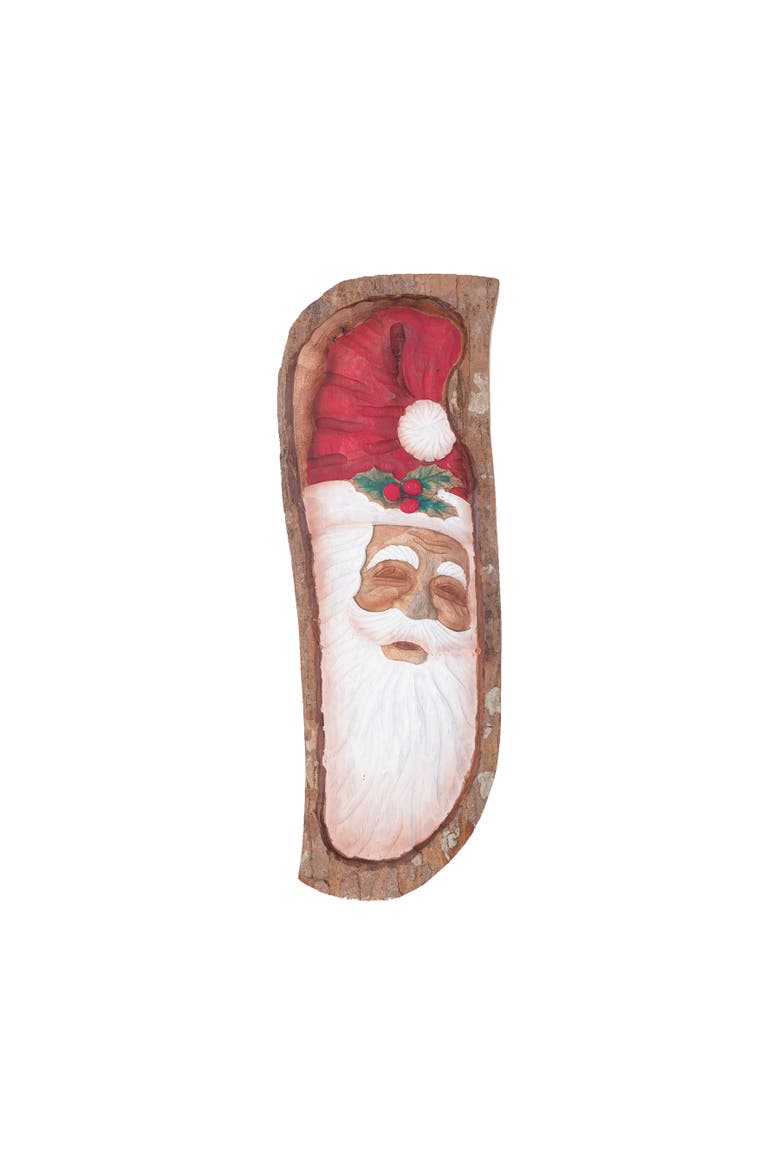 Wooden Bark Santa Claus Wall Decor, Main, color, Red