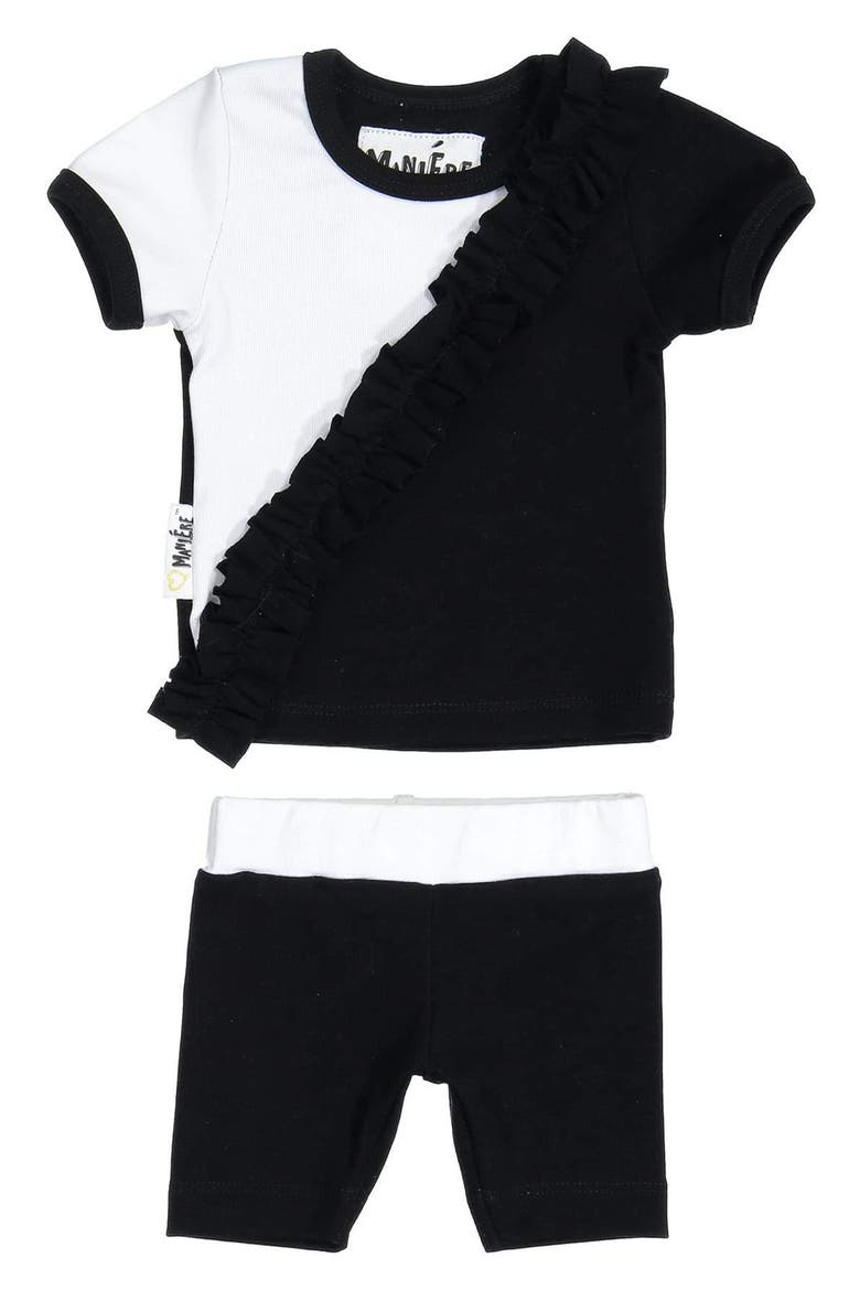 Kids' Colorblock Ruffle Top & Shorts Set, Main, color, BLACK