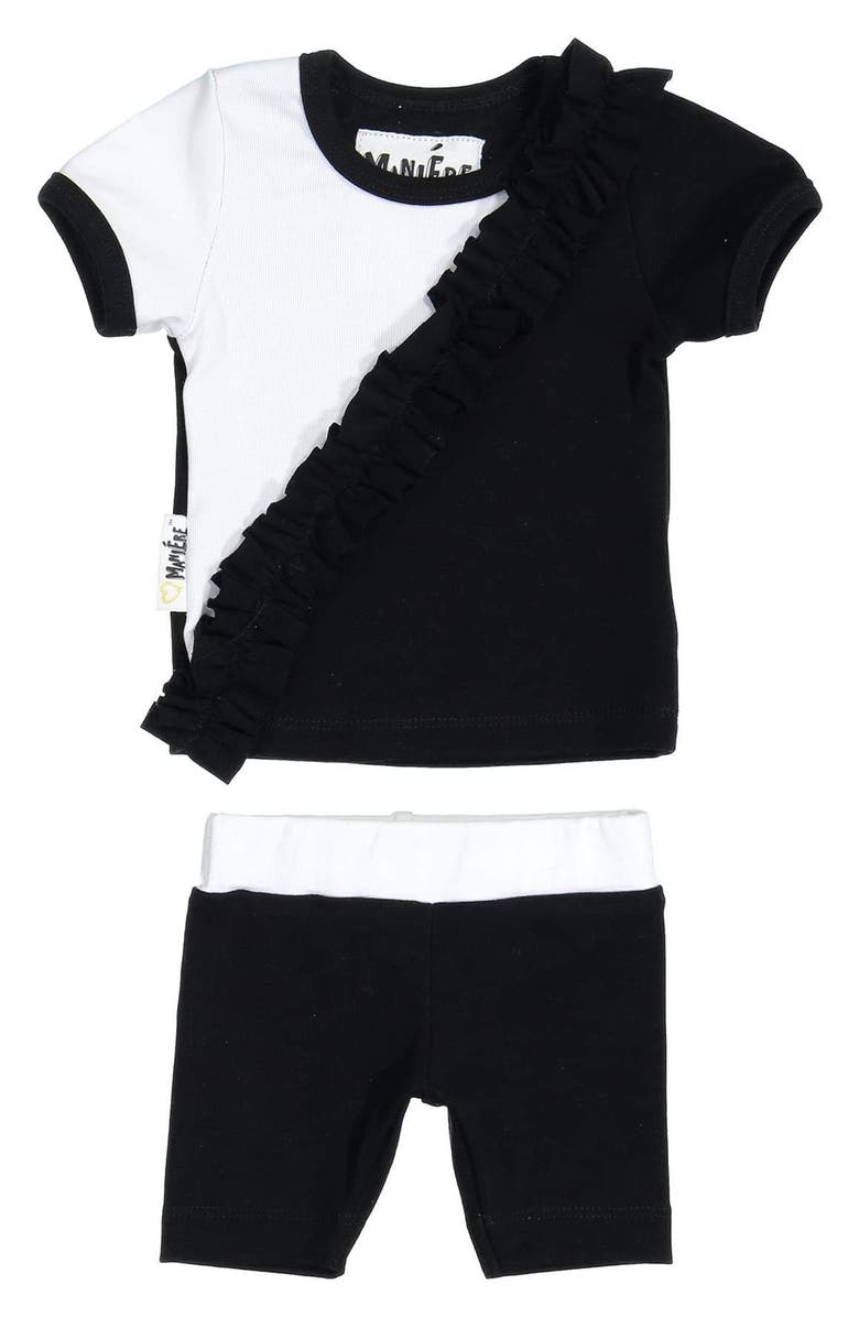 Manière Kids' Colorblock Ruffle Top & Shorts Set, Main, color, Black