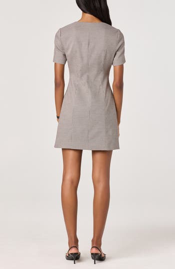 Houndstooth Short Sleeve Button-Up Minidress